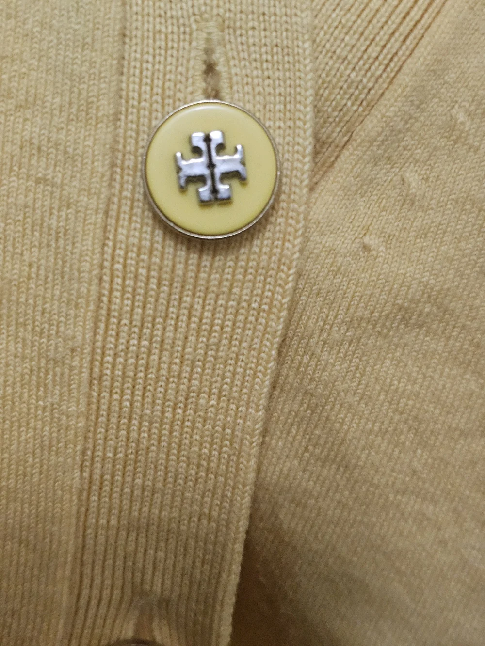 Tory Burch Yellow V-Neck Button Front Cardigan